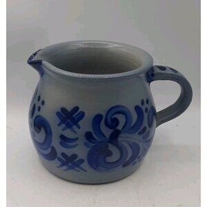 Vintage Hand Painted and Hand Turned Salt Pottery Pitcher 4 3/4 in Tall 6 Cups